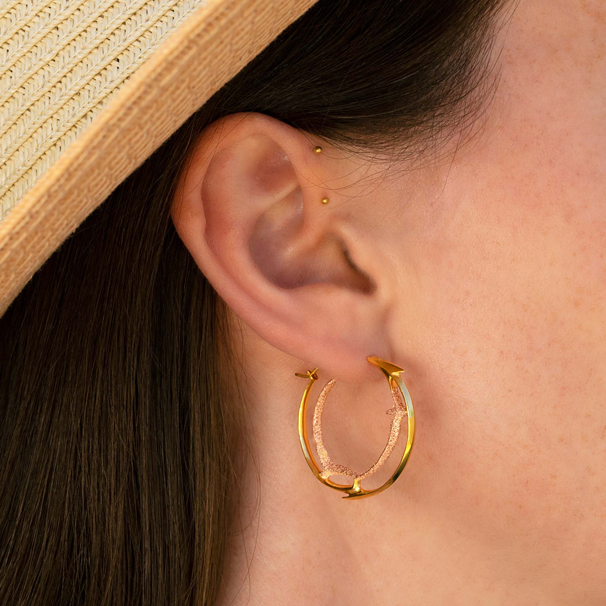 Recycled Sunset Silver Hoop Earrings with Gold